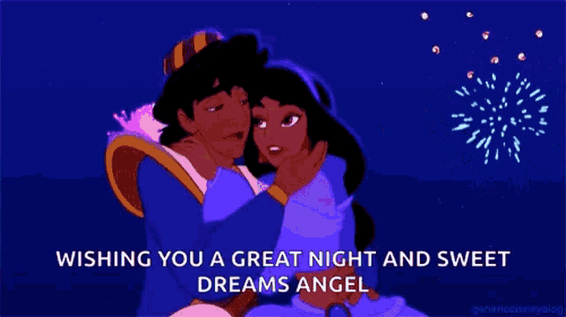 a couple kissing with the words wishing you a great night and sweet dreams angel on the bottom