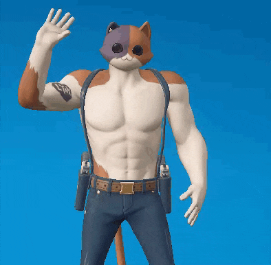 a man with a cat mask on his head is waving his hand