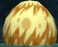 a large orange ball is floating on top of a body of water in a video game .