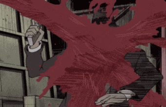 a man in a suit is being attacked by blood