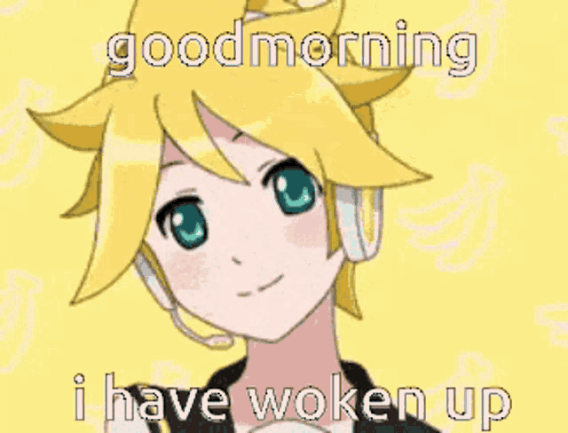 a picture of a boy with headphones and the words " good morning i have woken up "