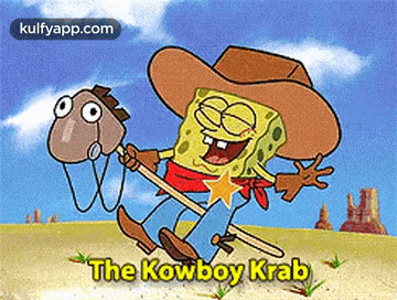 a cartoon of spongebob wearing a cowboy hat and holding a horse