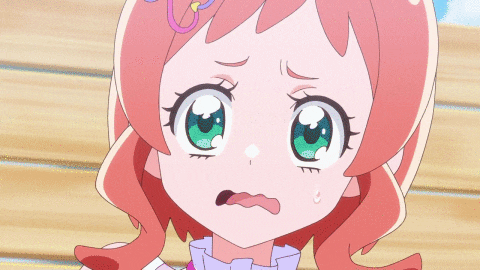a cartoon girl making a funny face with her hands outstretched