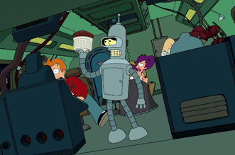 a cartoon of bender from futurama holding a cup of coffee