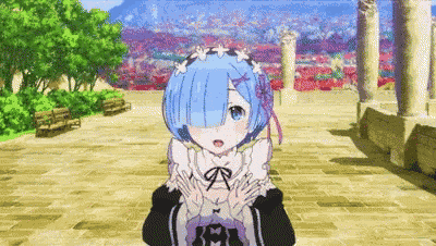 rem from re zero starting life in another world is standing on a sidewalk with her hands folded .