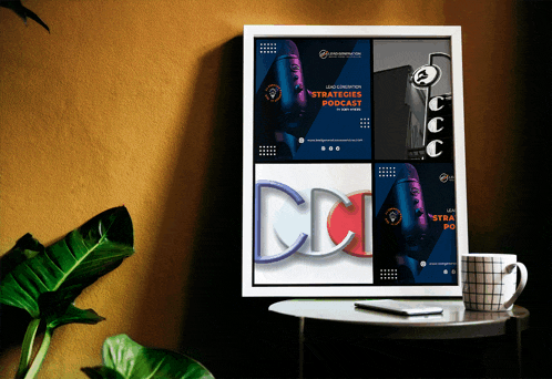 a framed advertisement for a podcast called strategic podcast
