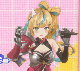 a girl in armor is holding a microphone in her hand