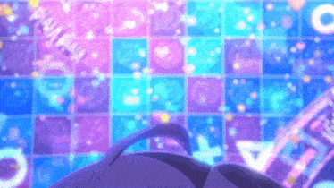 a purple and blue background with a few letters including o