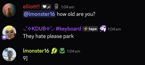 a screenshot of a conversation with elliott and imonster16