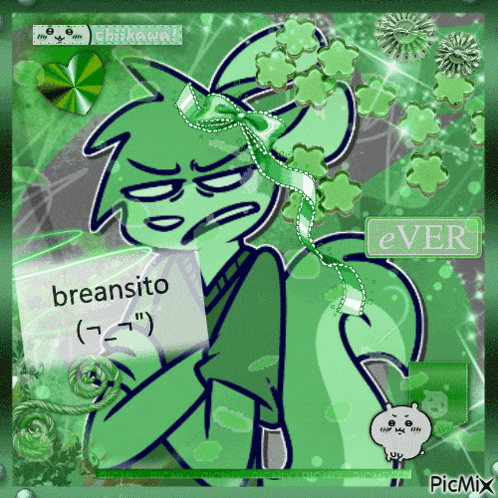 a green cartoon character with a sign that says breansito on it