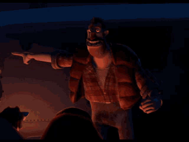 a cartoon character in a plaid vest is screaming
