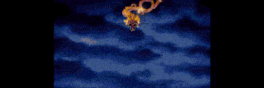 a cartoon drawing of a dragon with a blue sky in the background