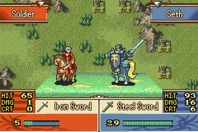 a soldier and a knight are fighting each other in a game