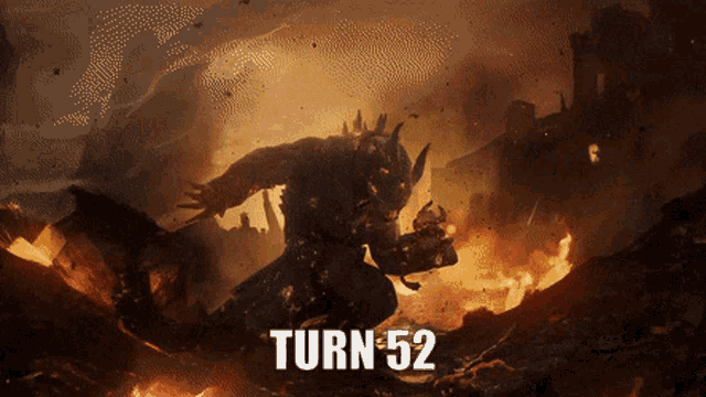 a picture of a monster with the words turn 52 on it