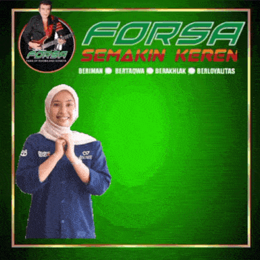 a forsa logo with a woman in a blue shirt