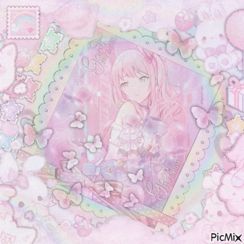 a picture of a girl with pink hair and the words good dreams