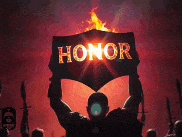 a man holding a sign that says honor