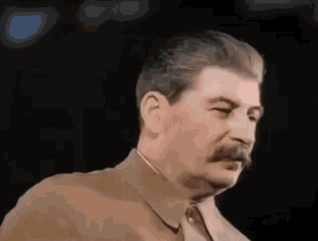 a man with a mustache is wearing a tan suit