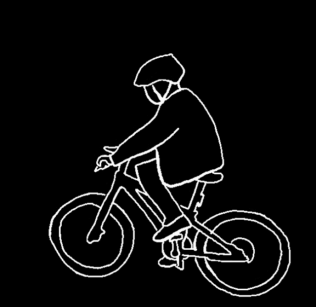 a black and white drawing of a person riding a bicycle .