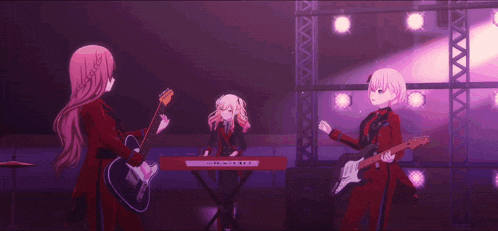 a girl in a red jacket is holding a guitar in her hands .