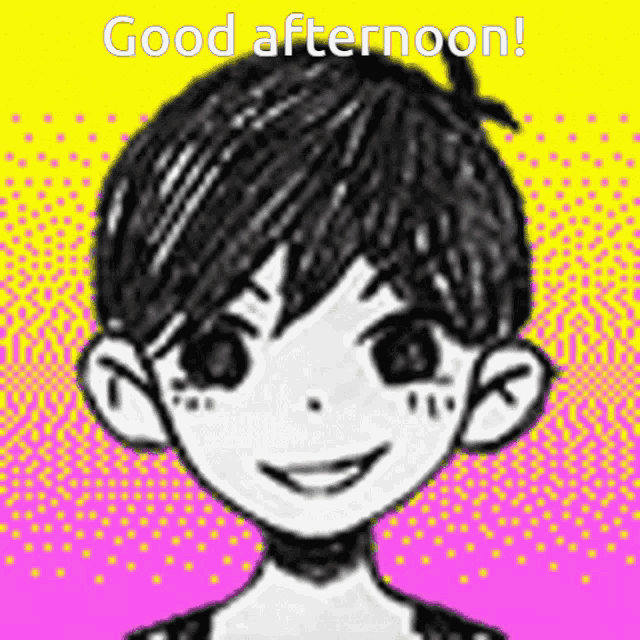 a black and white drawing of a boy with the words good afternoon below it