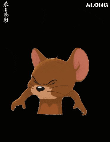 a cartoon mouse with a surprised look on his face and the word along below it