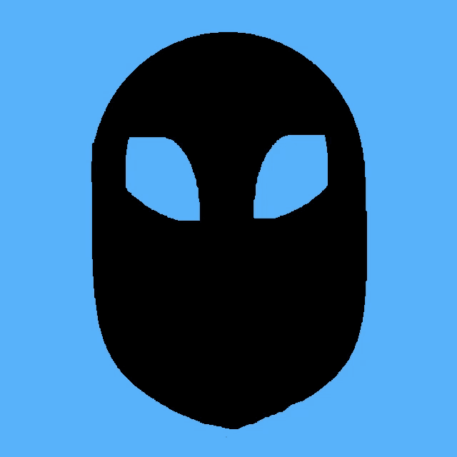 a black silhouette of an alien head with two eyes