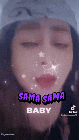 a close up of a woman 's face with the words sama sama baby above her