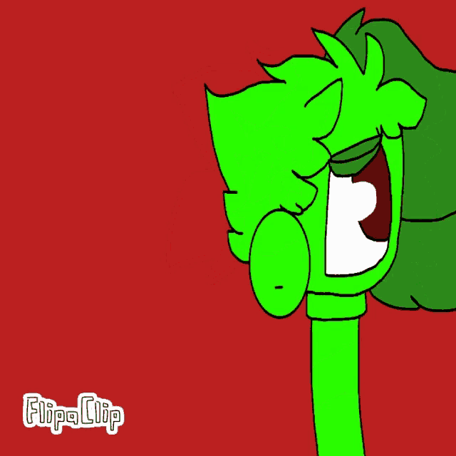 a cartoon drawing of a green monster with a red background and the words flipa clip below it
