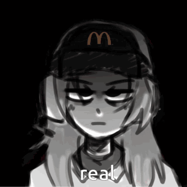 a drawing of a girl wearing a mcdonalds hat