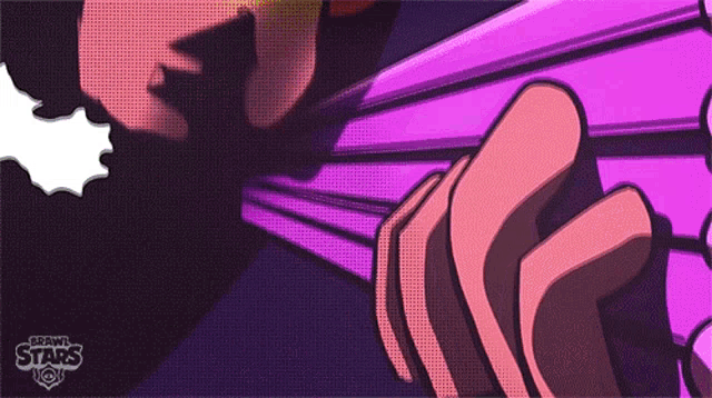 a cartoon of a person holding a purple object that says brawl stars on it