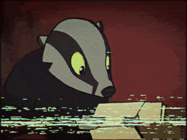a cartoon badger is holding a piece of paper and looking at it