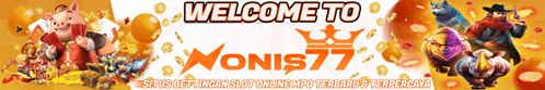 a welcome to monis77 banner with a pig and a cowboy