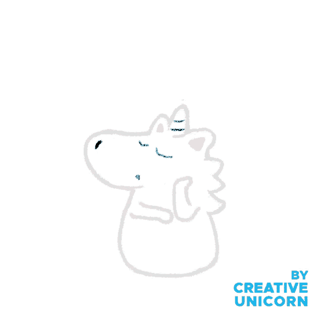a drawing of a unicorn with a thought bubble and the word thinking above it