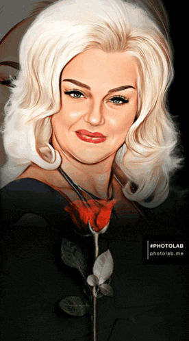 a painting of a woman holding a red rose with #photolab written on the bottom