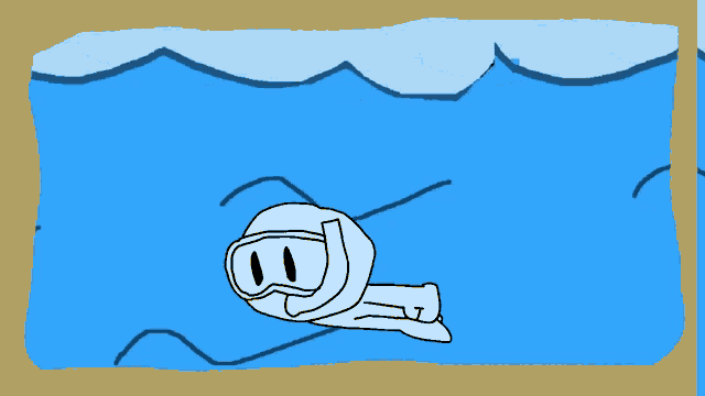 a drawing of a person wearing a goggles swimming in the ocean