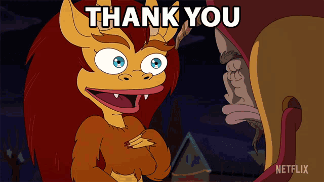 a cartoon of a monster saying thank you to a man