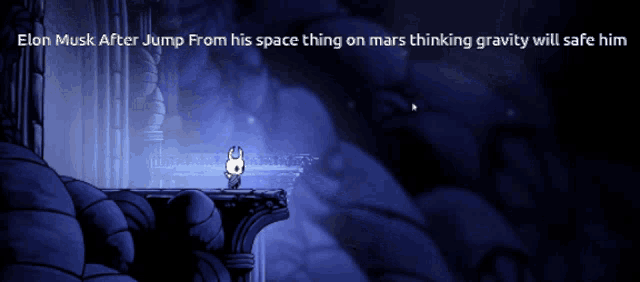 elon musk after jump from his space thing on mars thinking gravity will be safe