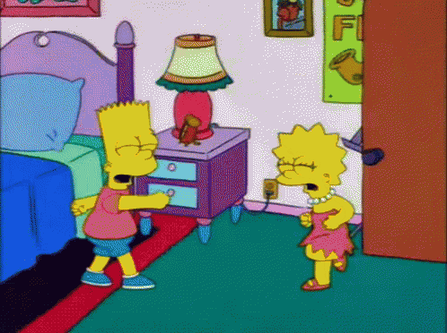 bart simpson and lisa simpson in a bedroom with a lamp