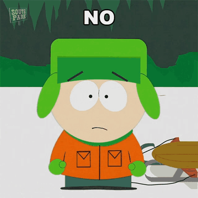 a cartoon character from south park has the word no written on his face