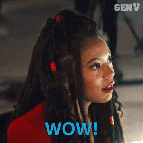 a woman with dreadlocks has the word wow written on her face
