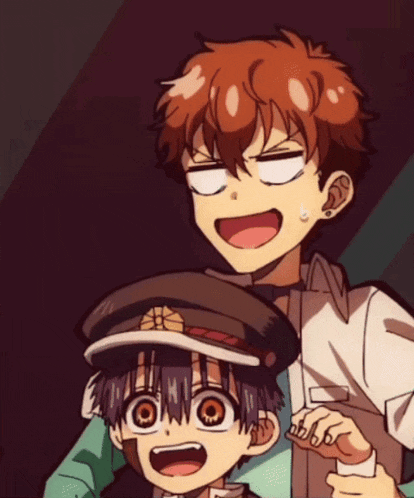 two anime characters are making funny faces and one is wearing a military hat