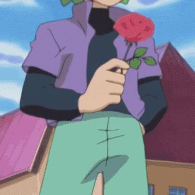 a cartoon character holding a red rose in his hand