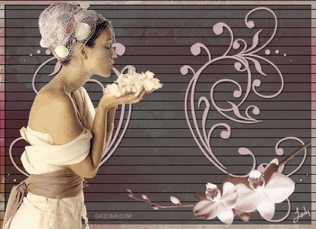 a woman blowing a kiss with a gifzona.com watermark on the bottom