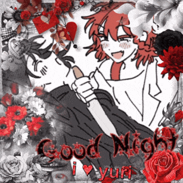 a drawing of a girl holding a knife with the words good night i love yuri