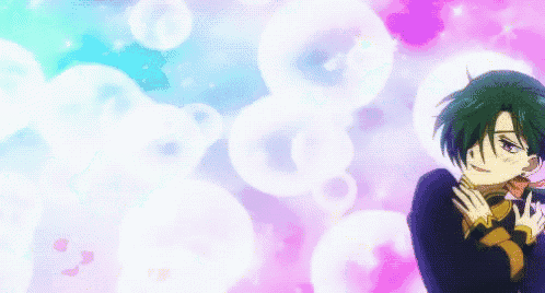 a girl with long green hair is standing in front of a purple background .