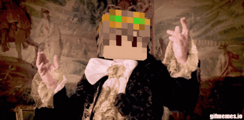 a gif of a person with a minecraft face on their head