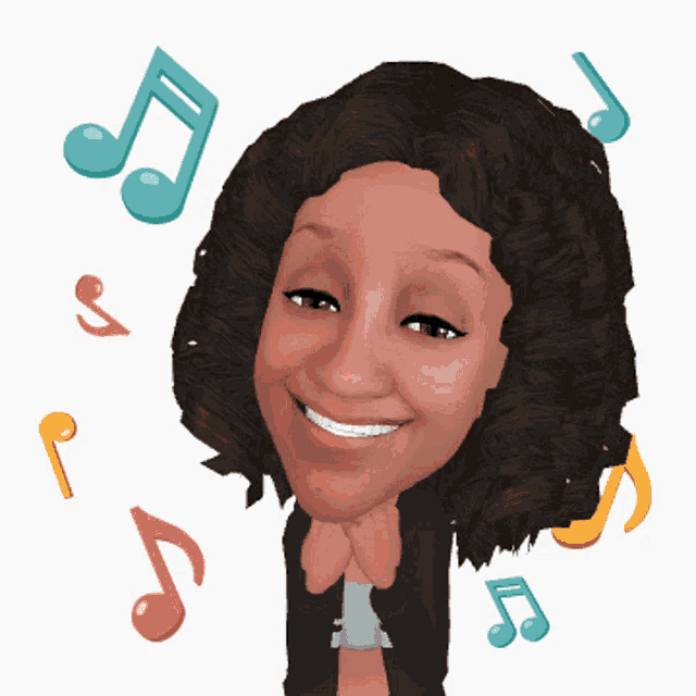 a cartoon drawing of a woman with music notes around her