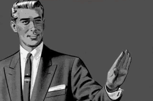 a man in a suit and tie is waving his hand in a black and white cartoon .