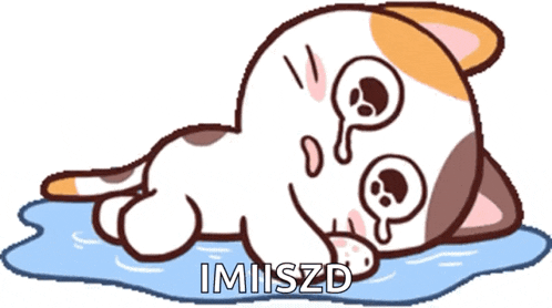 a cartoon cat is laying on its back with a tear coming out of its eyes and the word imiiszd written below it